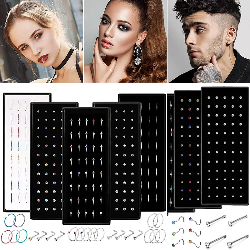 Body Jewelry Changing Kit - 40/60PC Stainless Steel Straight L Nose
