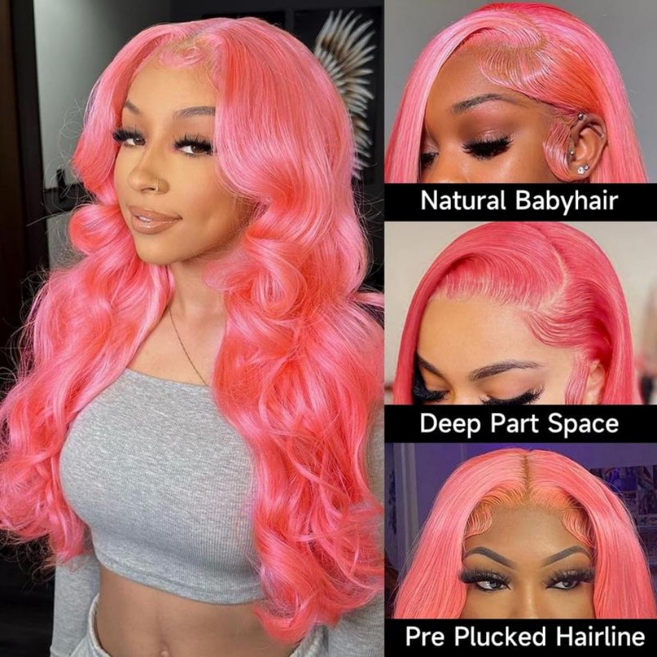 Pink Human Hair Wig Body Wave  - Body Jewelry Underwear review and price